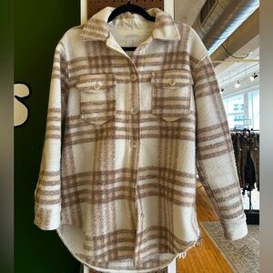 Joie Cream and Brown Plaid Utility Jacket